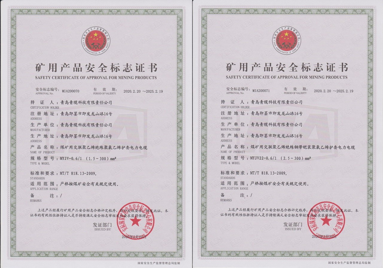 金百利科技公司矿用电力电缆通过煤安认证(图1)